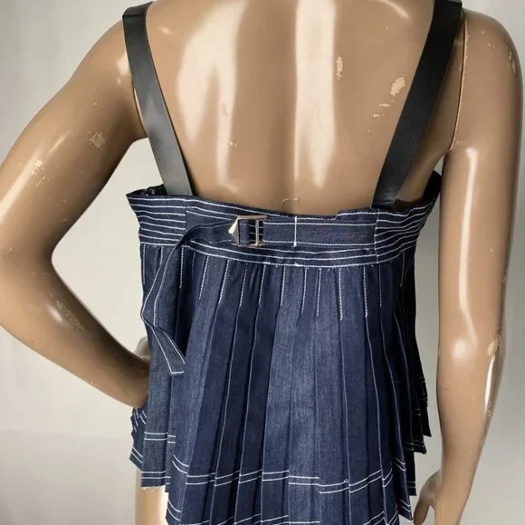 Pilcro Women's Sleeveless Harness Blouse Denim Blue Size M Flared Hook & Eye NWT